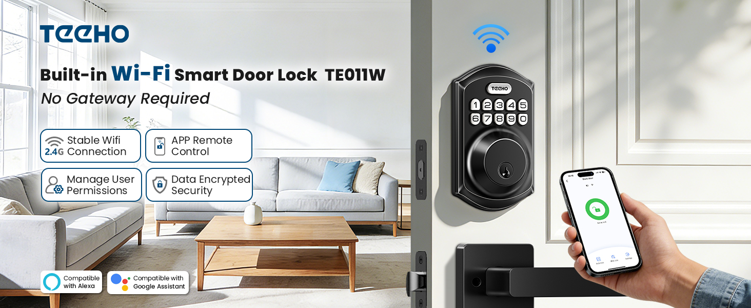 No gateway required Wifi smart door lock with stable wifi connection