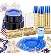Nervure 350PCS Blue Plastic Plates - Blue Plastic Dinnerware Sets for 50 Guests - 100 Disposable ...