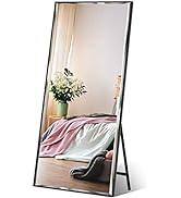 Full Length Mirror 65"x23.6" Standing or Wall Hanging, Vertical Black Frame HD Rectangle Full Bod...