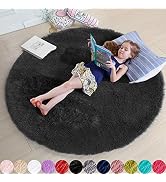 Black Round Rug 4Ft for Bedroom, Fluffy Circle Area Rugs for Living Room Decor Aesthetic, Shaggy ...