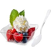 Lawei 100 pack 5 oz Mini Dessert Cups with Spoons - Mini Dessert Plates Disposable Bowls for Choc...
