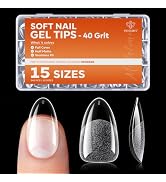 Modelones Almond Nail Tips, 40 Grit Half Matte Short Almond Nail Stuff | 15Sizes Pre-Etched Clear...