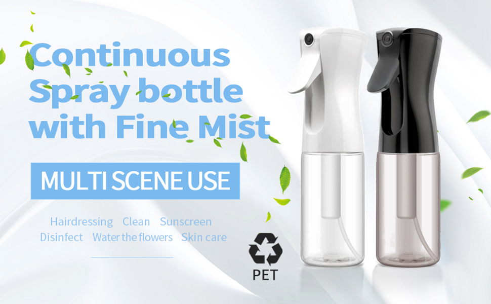 Continuous spray bottle with fine mist