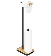 TACGEA Toilet Paper Holder Stand, Free Standing Toilet Paper Holder with Bamboo Base, Matte Black...