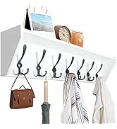 WEBI Coat Rack Wall Mount with Shelf,35" Long White Shelf with Hooks Underneath,7 Triple Hooks,Wa...
