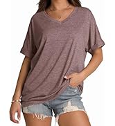 WIHOLL Womens Oversized Tshirts Summer Tops 2025 Short Sleeve V Neck Shirts Outfits Plus Size Clo...