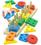 Montessori Toys for 1 2 3 Year Old Boys Girls Toddlers, Wooden Sorting and Stacking Toys for Todd...