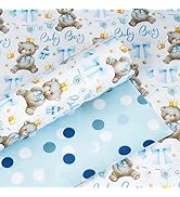 Yarcony Bear Baby Shower Wrapping Paper, Baby Boy Wrapping Paper, Reversible Watercolor Blue Bear...