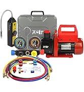 PB Motor Tech Vacuum Pump & Gauge Set - 4.5 CFM Pump with 4 Way Aluminum Manifold Gauge, Leak Det...