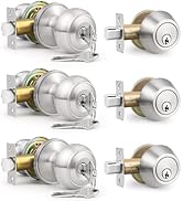 Brotima 3 Pack Keyed Alike Front Door Knob and Deadbolt Set, Entry Door Locksets with Single Cyli...