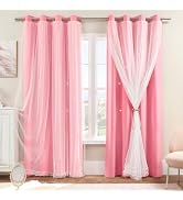 XiDi Pink Curtains for Girls Bedroom 84 Inches Long Blackout Nursery Curtains Double Layer with S...