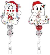 Christmas Ghost Retractable Badge Holder - 2 Pcs Glitter ID Name Badge Holders with Alligator Cli...