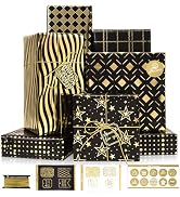 Larcenciel Christmas Gift Wrapping Paper Set, 6 Sheets Metallic Black Gold Foil Wrapping Paper w/...