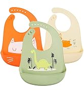YINGJEE Baby Bibs Silicone Feeding Bibs, Baby Bibs Silicone Bibs 3pcs for Feeding and Adjustable ...