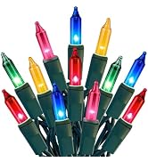 HISHINY Christmas Lights 100 Count Multicolor Christmas Tree String Lights with Green Wire for Ou...