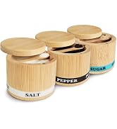 ThougrLyh Salt Box 3Pcs Spice Cellar with Swivel Lid and Spoons Small Bamboo Sugar Pepper and Sal...