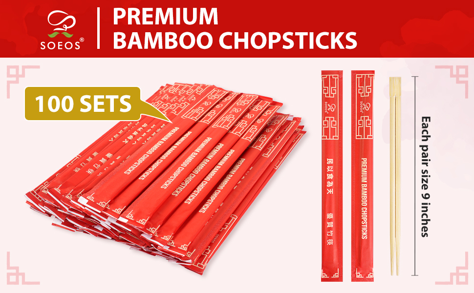 Soeos Premium Disposable Bamboo Chopsticks (Approx. 100 sets)