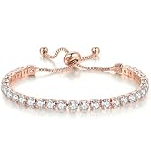 Tatibana Tennis Bracelets, Tennis Bracelets for Women White Gold Plated Diamond Classic Adjustabl...