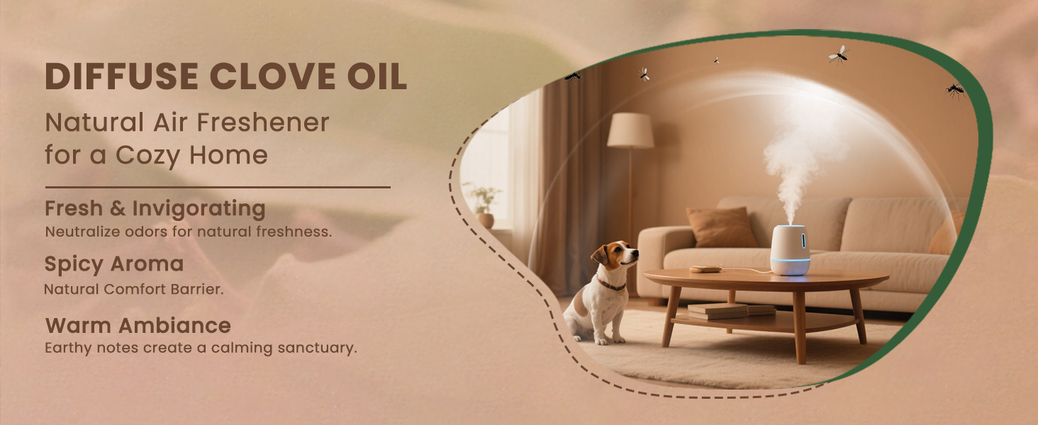 Text reads 'DIFFUSE GLOVE OIL Natural Air Freshener'. Product advertisement showing beige-toned ambient room fragrance diffuser with atmospheric lighting.