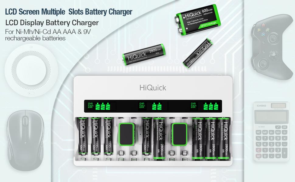 HiQick Fast Battery Charger with LED for AA/AAA/9V NiMH/NiCd&9V Li-ion Rechargeable Battery