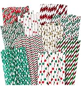HANSGO Christmas Paper Straws, 180PCS Christmas Drinking Straws Striped Decorative Straws Bulk fo...