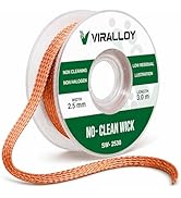 VIRALLOY Solder Wick 2.5mm x 10ft – No-Clean Rosin Desoldering Wick for Electronics, PCB & Circui...