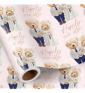 RUSPEPA Wedding Wrapping Paper Roll for Couples, Mini Roll, Adorable Bear with Happily Ever After...