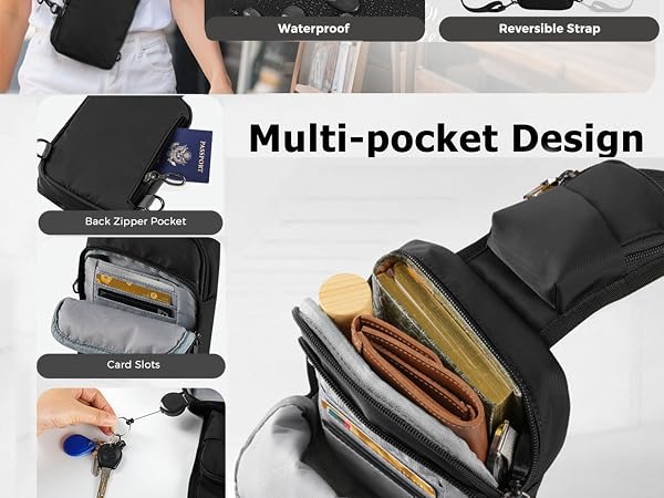 Sling Bag, Crossbody Bag with Zipper Lock
