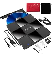 GODBPNYMU 5-in-1 External CD Drive, DVD Player for Laptops& CD Burner,DVD +/-RW 2 USB Ports, TF/S...