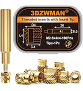 3DZWMAN Threaded Inserts with M2-M8 Heat Set Insert Tools,Brass Metric Knurled Nuts for 3D Printi...
