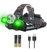 BORUIT RJ-3000 Headlamp with Green Light, Super Bright LED Head Lamp 3 Modes, USB C Rechargeable,...