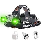 BORUIT RJ-3000 Rechargeabe LED Headlamp Super Bright with Green Light, 3 Modes Super Bright USB H...