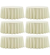 Aocoz Round Tablecloth 132 Inch 6 Pack Ivory Tablecloths Washable Decorative Linen Polyester Tabl...