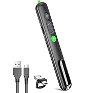 Presentation Clicker PowerPoint Wireless Presenter Remote: Rechargeable Green Laser Pointer Click...