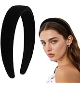 Wecoe Black Velvet Headband Wide Thick Padded Headband for Women Fashion Non slip Comfortable Hea...