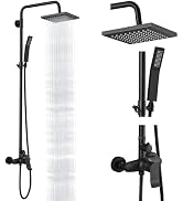 Heyalan Matte Black Exposed Shower System Dual Function Bathroom Shower Faucet 8 Inch Square Swiv...