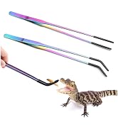 2PCS Stainless Steel Reptile Feeding Tongs with Rubber Tip, 10.6" Straight & Curved Long Tweezers...