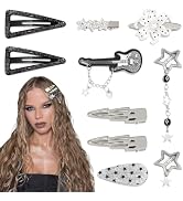 YAEISM Silver Hair Clips 10PCS Y2k Hair Accessories 8 Styles Metal Snap Hair Clips Punk Guitar Da...