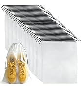 32 Pcs Shoe Bags for Travel,PLULON 15.7" x 11.8" Clear Drawstring Storage Plastic Bags Shoes Orga...