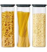 Spreccio Square Glass Food Storage Jars with Lids 2.5 Qt Set of 3, Perfect for Pasta, Cookies, Nu...