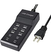 Wyssay USB Charger,5V 10A(50W) USB Charging Station with 10-Port (6 USB-A Port & 4 USB-C Port) Co...