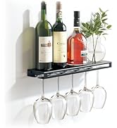 xympo Wall Mounted Wine Rack, Metal Floating Bar Shelf with Bottle and Glass Holder for Liquor St...