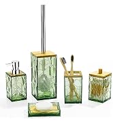 GAHEFY Sage Green Bathroom Accessories Set, Toothbrush Holder, Soap Dispenser, Cotton Swabs Holde...