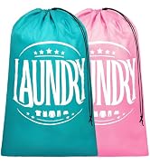 F-color 2 Pack Travel Laundry Bag - Heavy Duty Large Dirty Laundry Bags with Drawstring Closure, ...