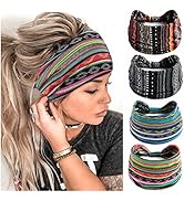 STGDAK Boho Headbands For Women Fashion Stretch Wide Hair Bands Knoted Turban Head Bands Yoga Run...