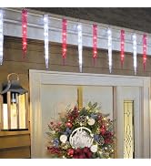 Red and White Icicle Christmas Lights for Outside, Christmas Lights Indoor Outdoor Hanging with 2...