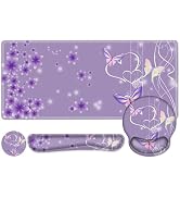 Purple Butterflies Florals Mouse Pad, XXL Large Desk Mat Extended Reading Desk pad, 4PCS Non-Slip...