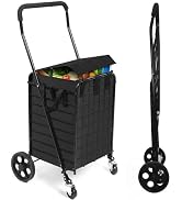 Kiffler Folding Shopping Cart for Groceries, Grocery Cart with Waterproof Liner and 360° Swivelin...