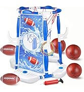 PJG Pool Basketball Hoop, 3-in-1 Floating Poolside Basketball Ring Game Football for Kids Ages 3-...