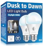 Gonhom 2 Pack Dusk to Dawn Light Bulbs Outdoor, 5000K-Daylight, 720LM, 9W(60W Equivalent) A19 E26...